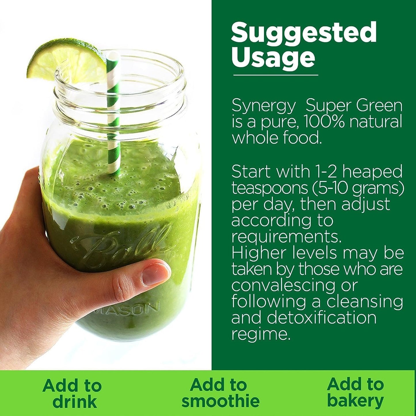 Synergy Natural Organic Super Greens (Spirulina, Chlorella, Barley Grass & Wheat Grass) Powder 100g