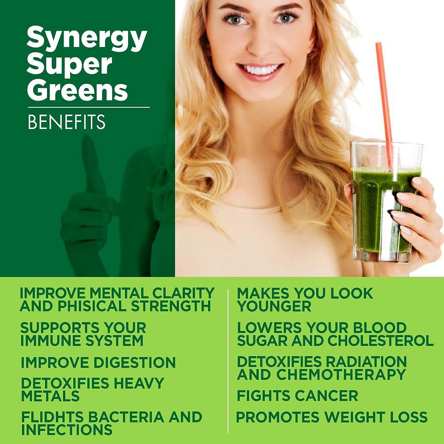 Synergy Natural Organic Super Greens (Spirulina, Chlorella, Barley Grass & Wheat Grass) Powder 100g