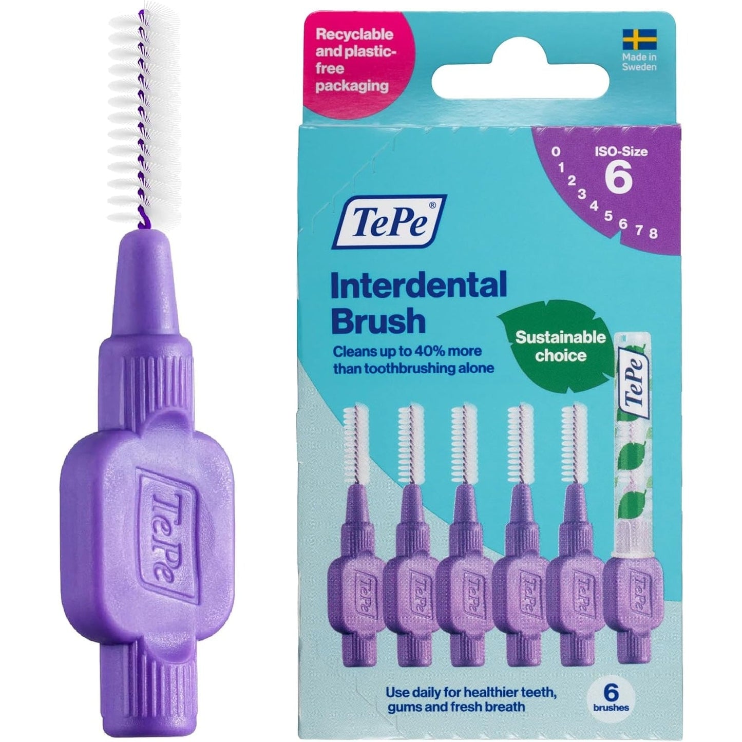 TePe Interdental Brush - Large Purple (1.1mm) Size 6 6Pack