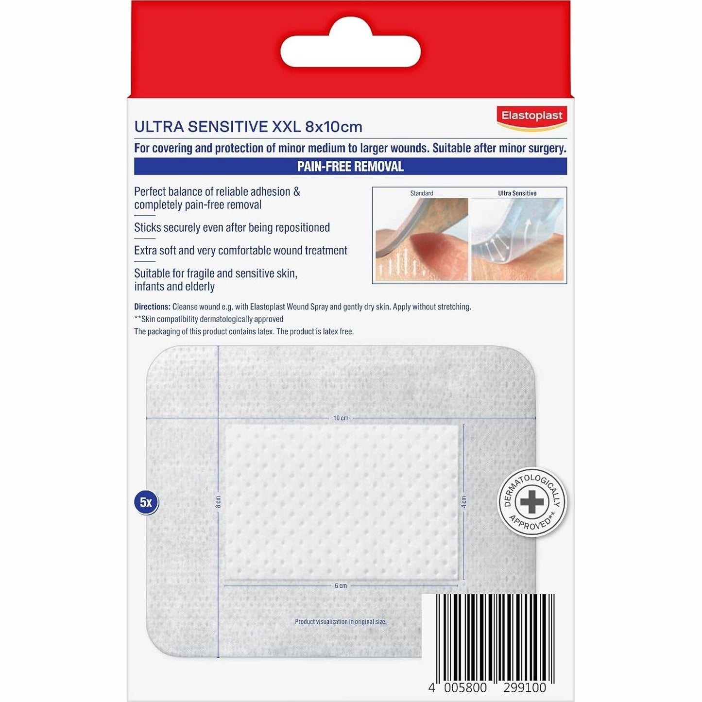 Elastoplast Ultra Sensitive Dressing XXL 8 x 10cm 5 Pack