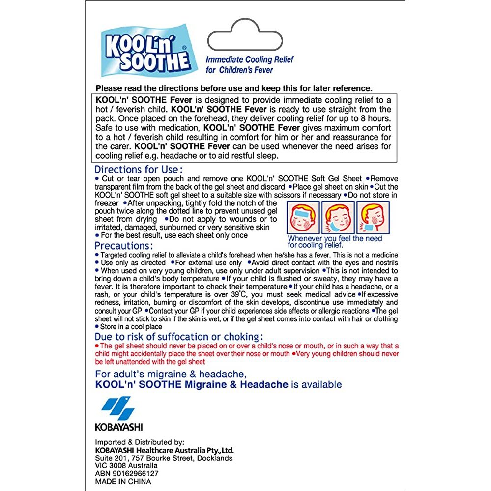 Kool n Soothe Kids Fever Relief 6 Sheets