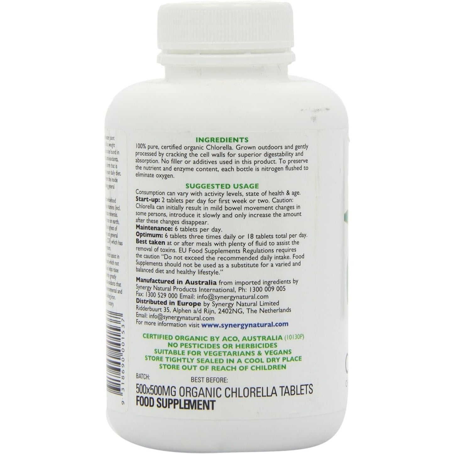 Synergy Natural Organic Chlorella 500mg 500t