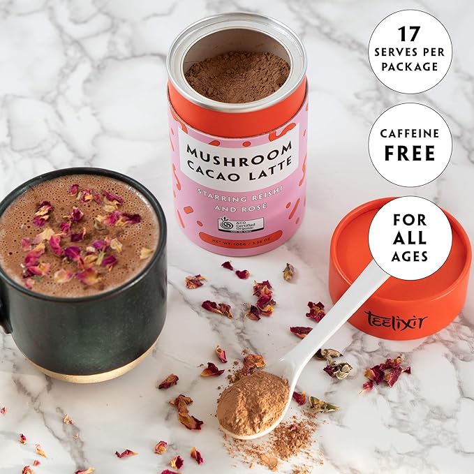 Teelixir Organic Mushroom Cacao Latte (Starring Reishi and Rose) 100g