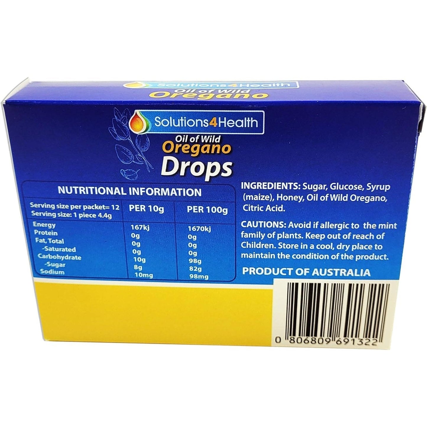 Solutions 4 Health Oil of Wild Oregano Lozenge Drops Honey Flavour x 12 Pack