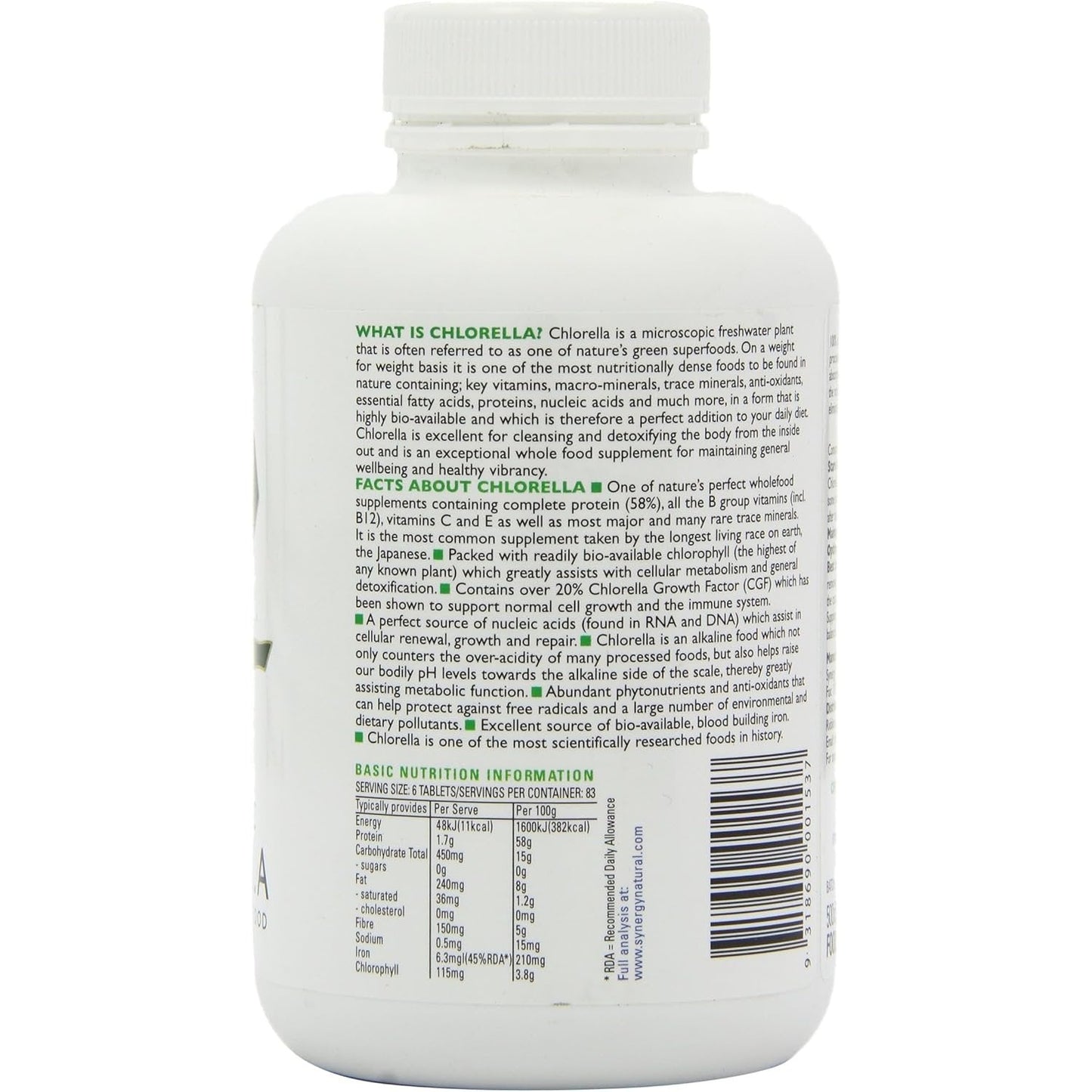 Synergy Natural Organic Chlorella 500mg 500t