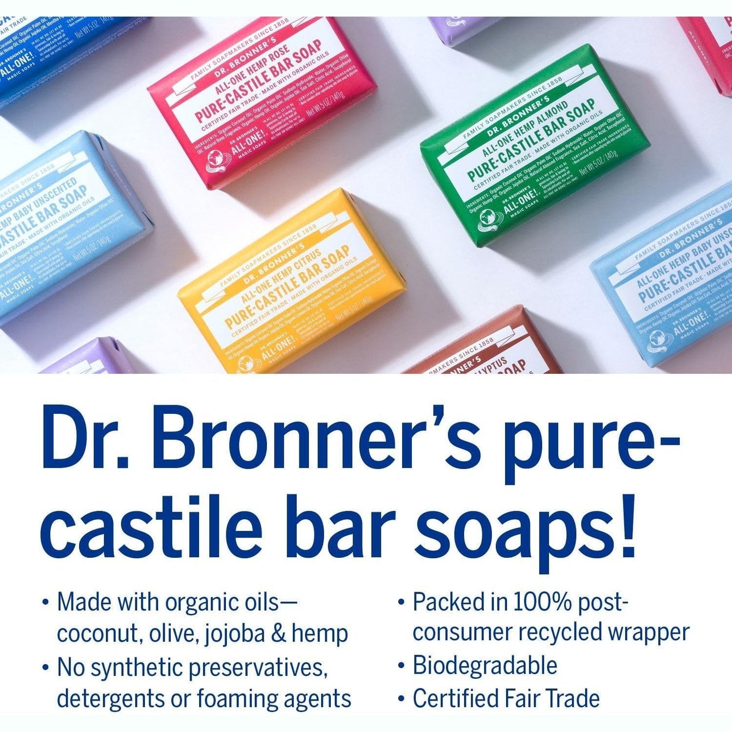 Dr. Bronner's Pure-Castile Bar Soap (Hemp All-One) Peppermint 140g