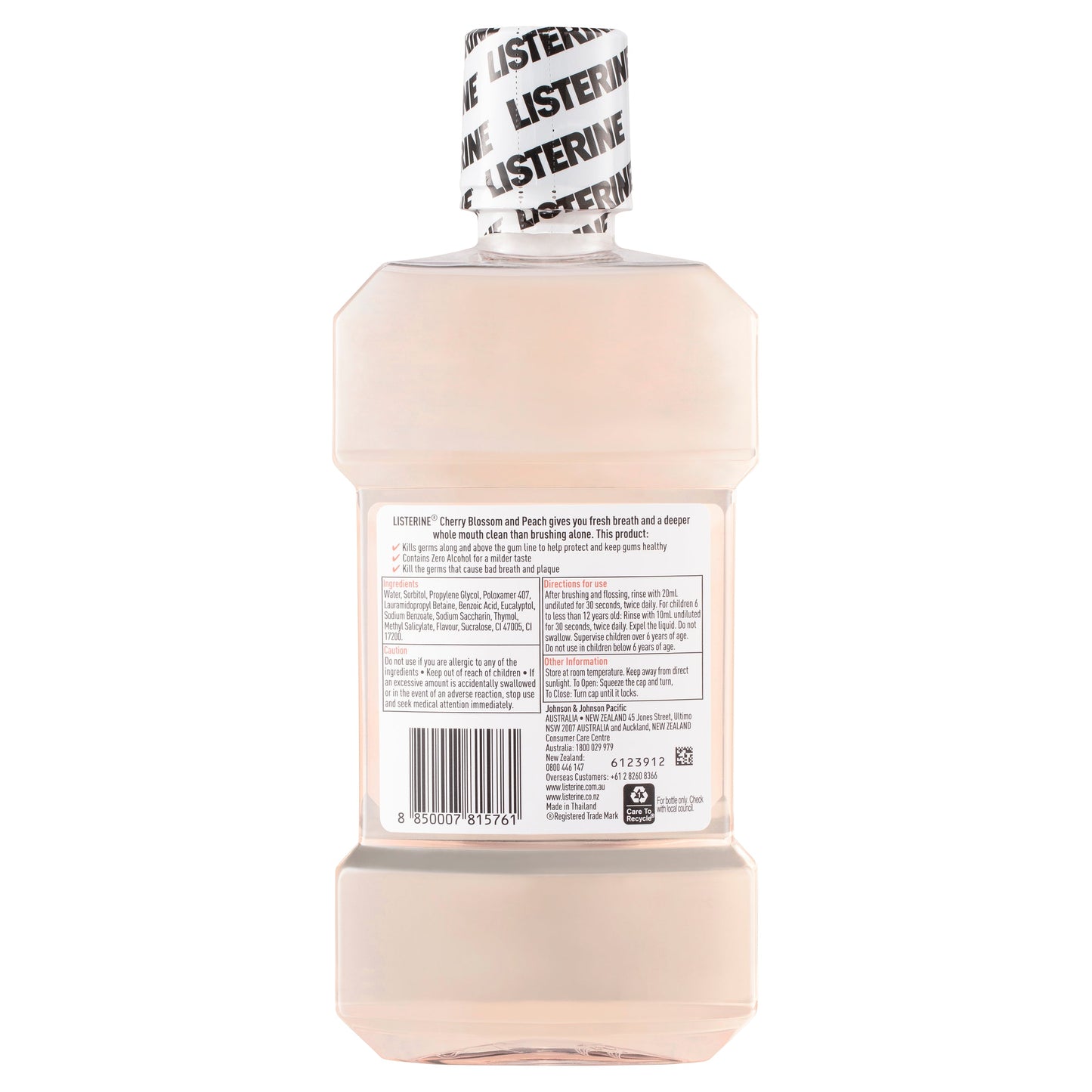 Listerine Zero Alcohol Antibacterial Mouthwash Limited Edition Cherry Blossom and Peach 500mL