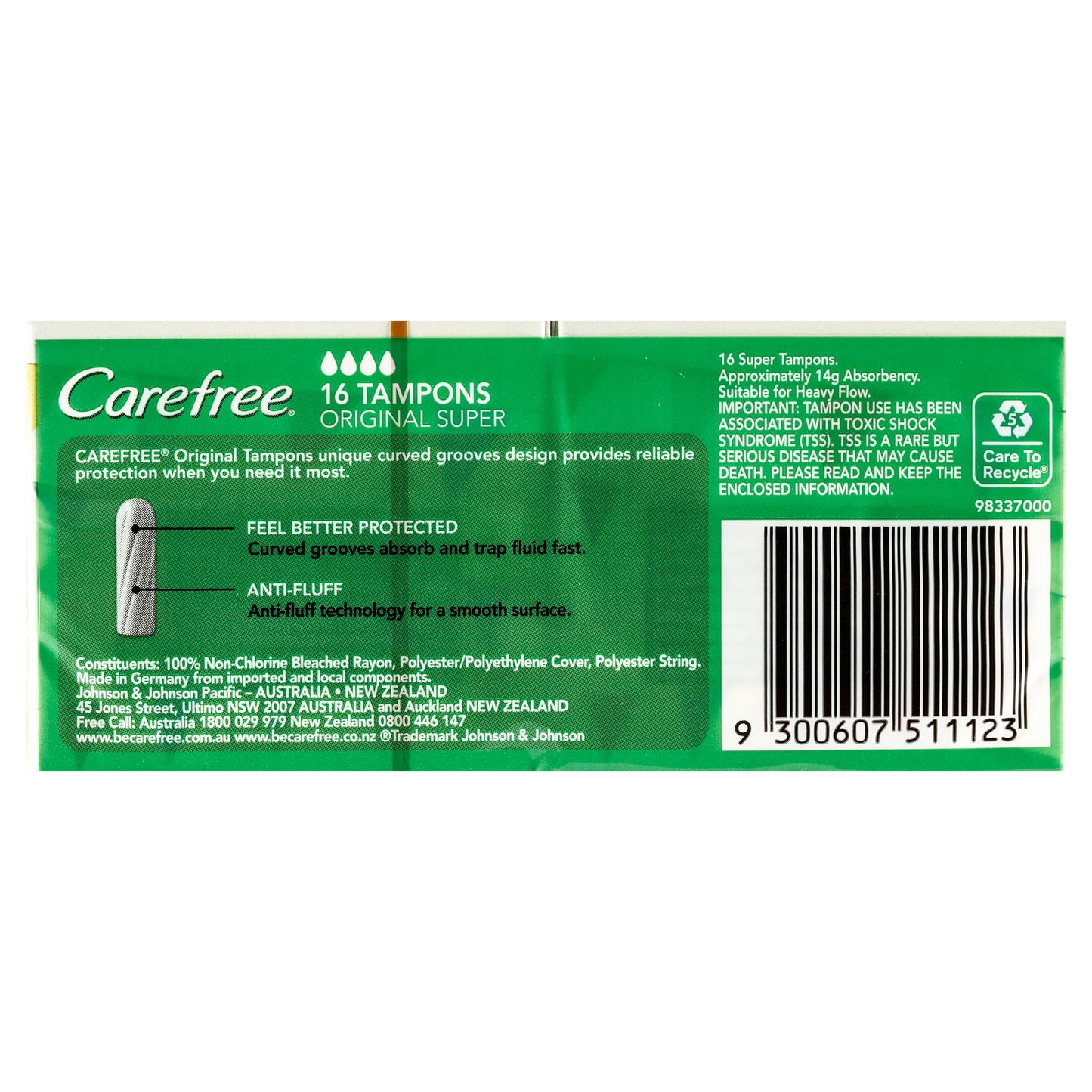 Carefree Tampons Super 16 Pack