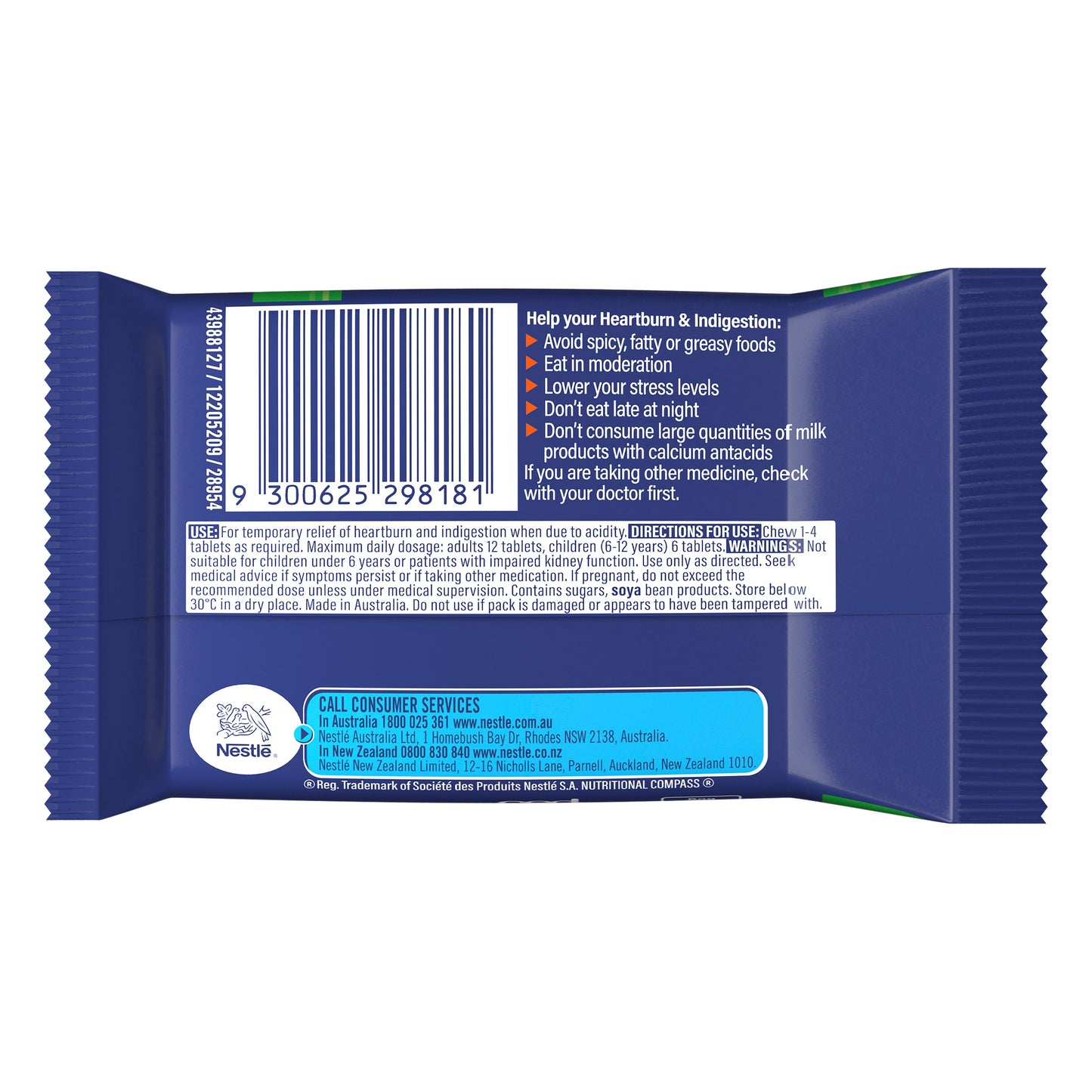 QUICK-EZE Heartburn & Acid Indigestion Peppermint Chewy Flavour Tablets 3 x 8