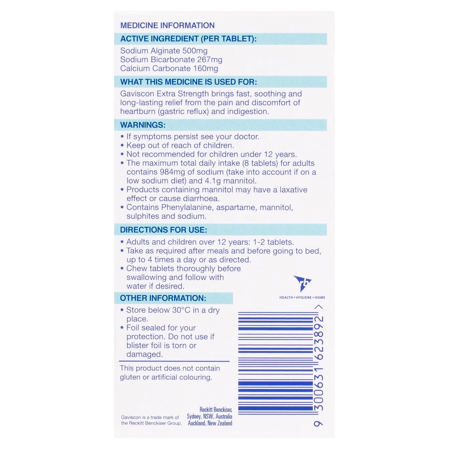 Gaviscon Extra Strength Peppermint Flavour 24 Tablets