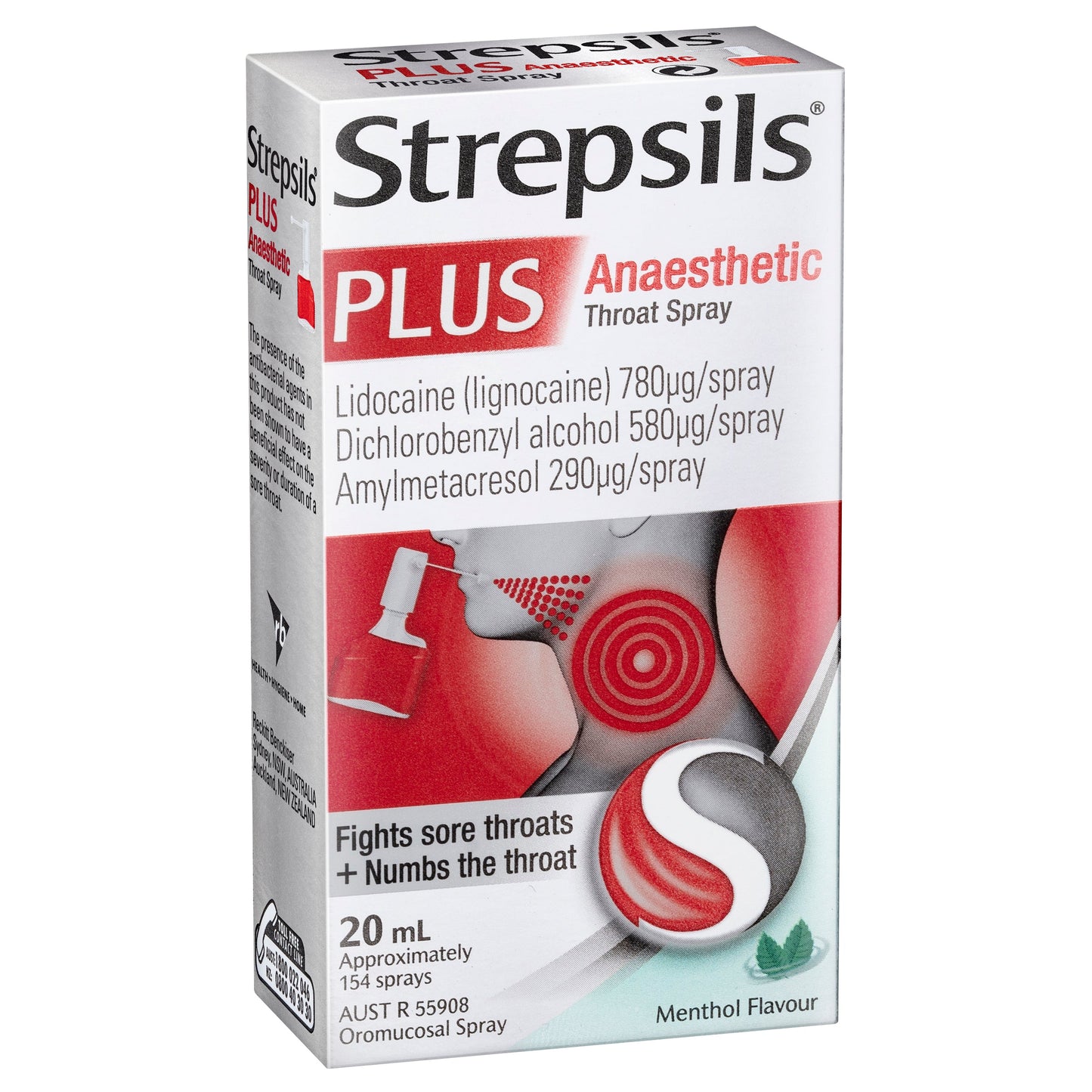 Strepsils Plus 20ml Sore Throat Numbing Spray Pain Relief