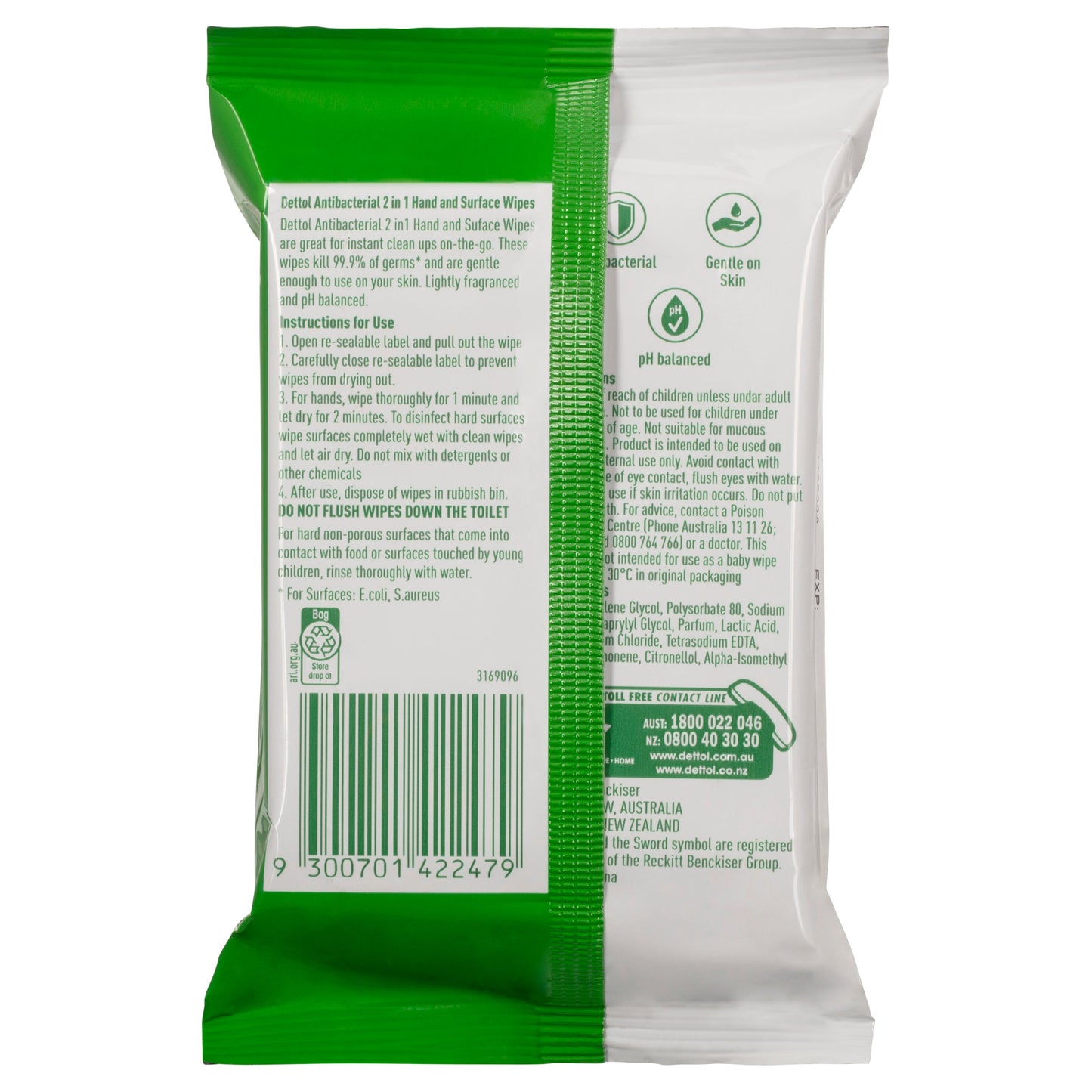 Dettol Hands and Surface Wipes 15pk 2 in 1 Antibacterial