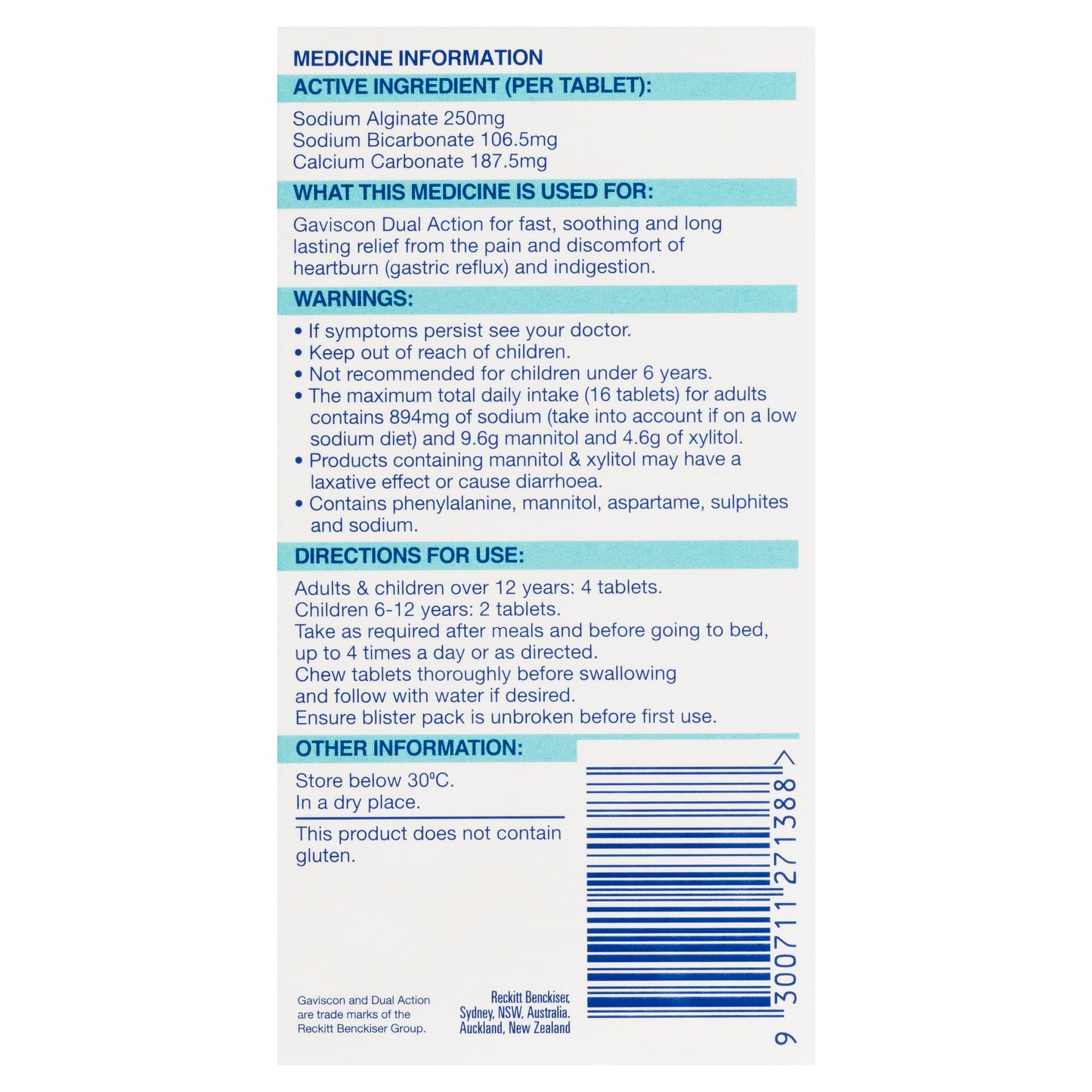 Gaviscon Dual Action Chewable Peppermint Tablets 48
