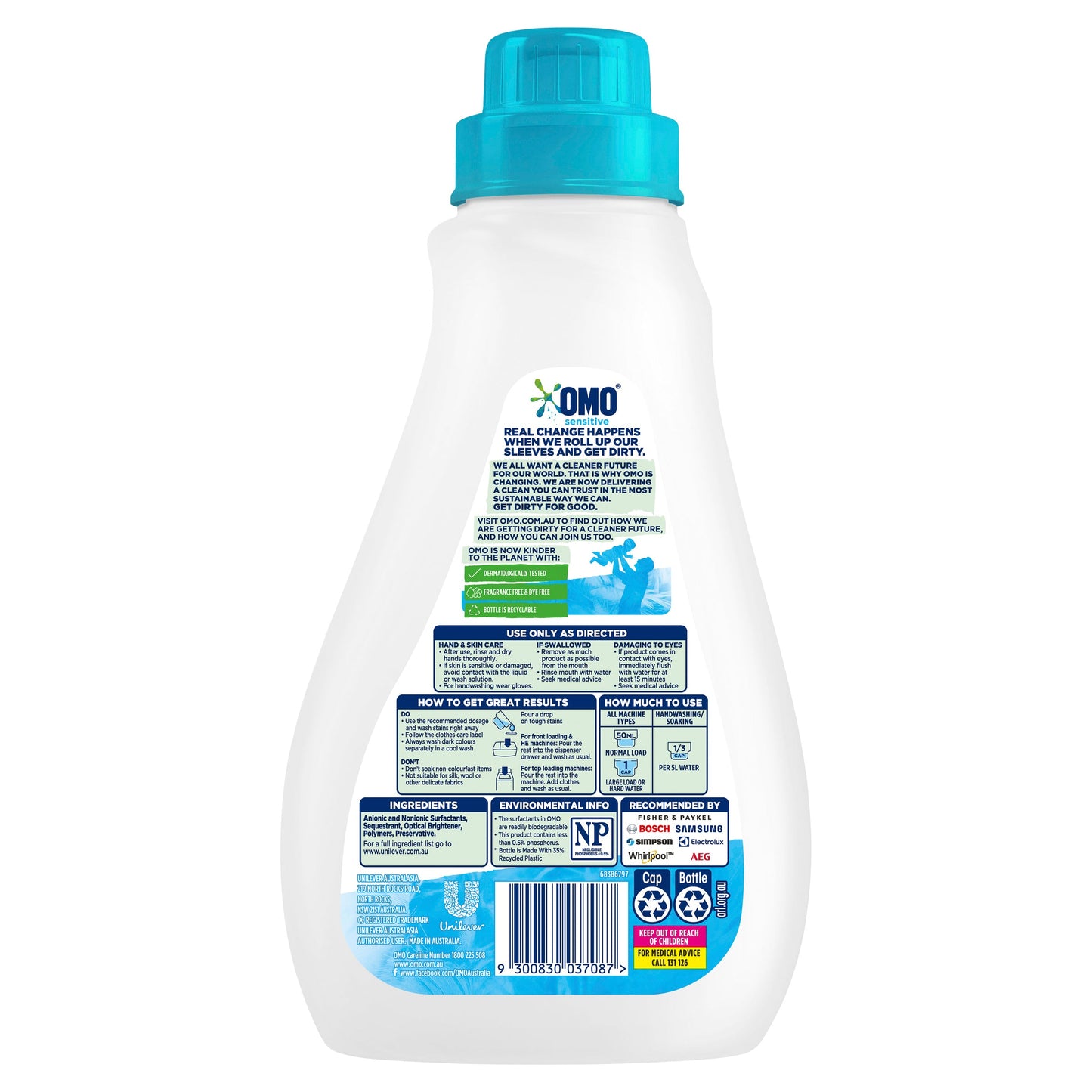 Omo Sensitive Laundry Liquid Detergent Front and Top Loader 1L X6