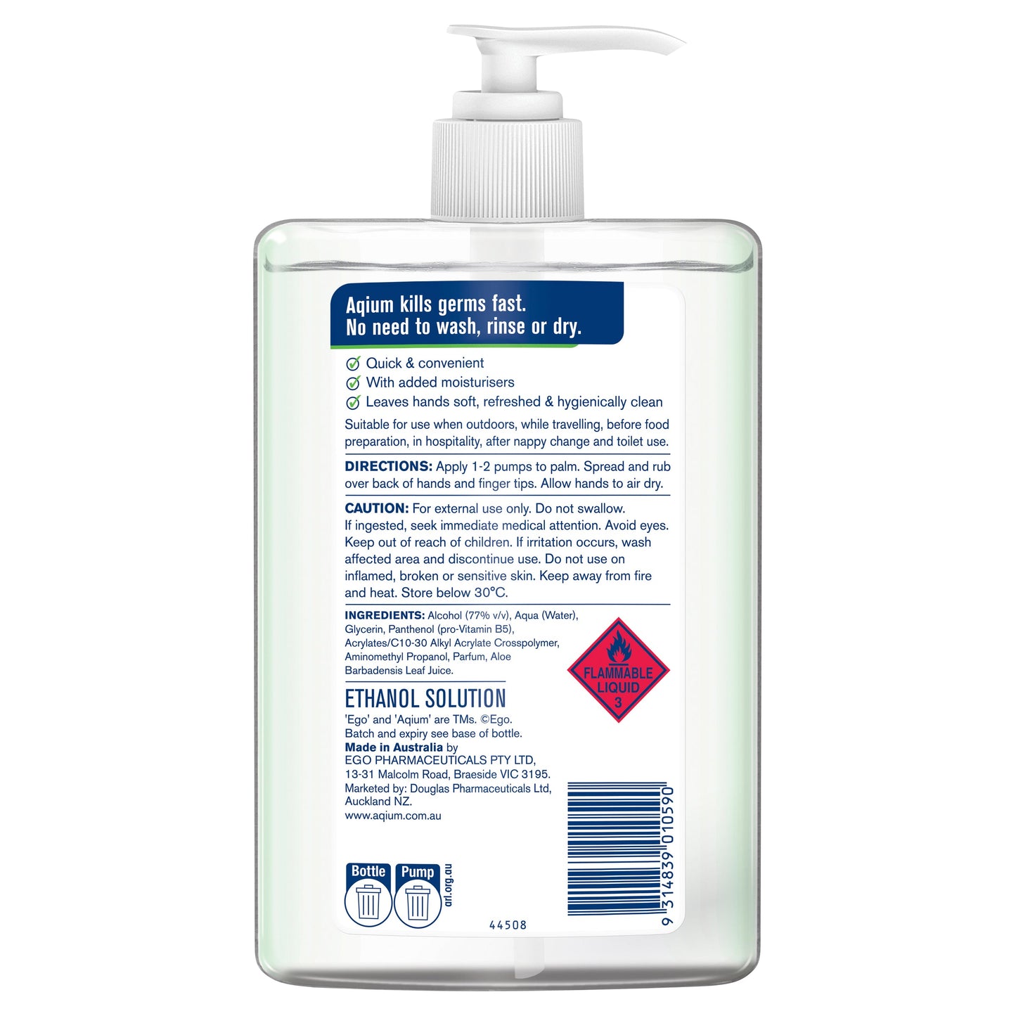 Ego Aqium Antibacterial Hand Sanitiser with Aloe 1L