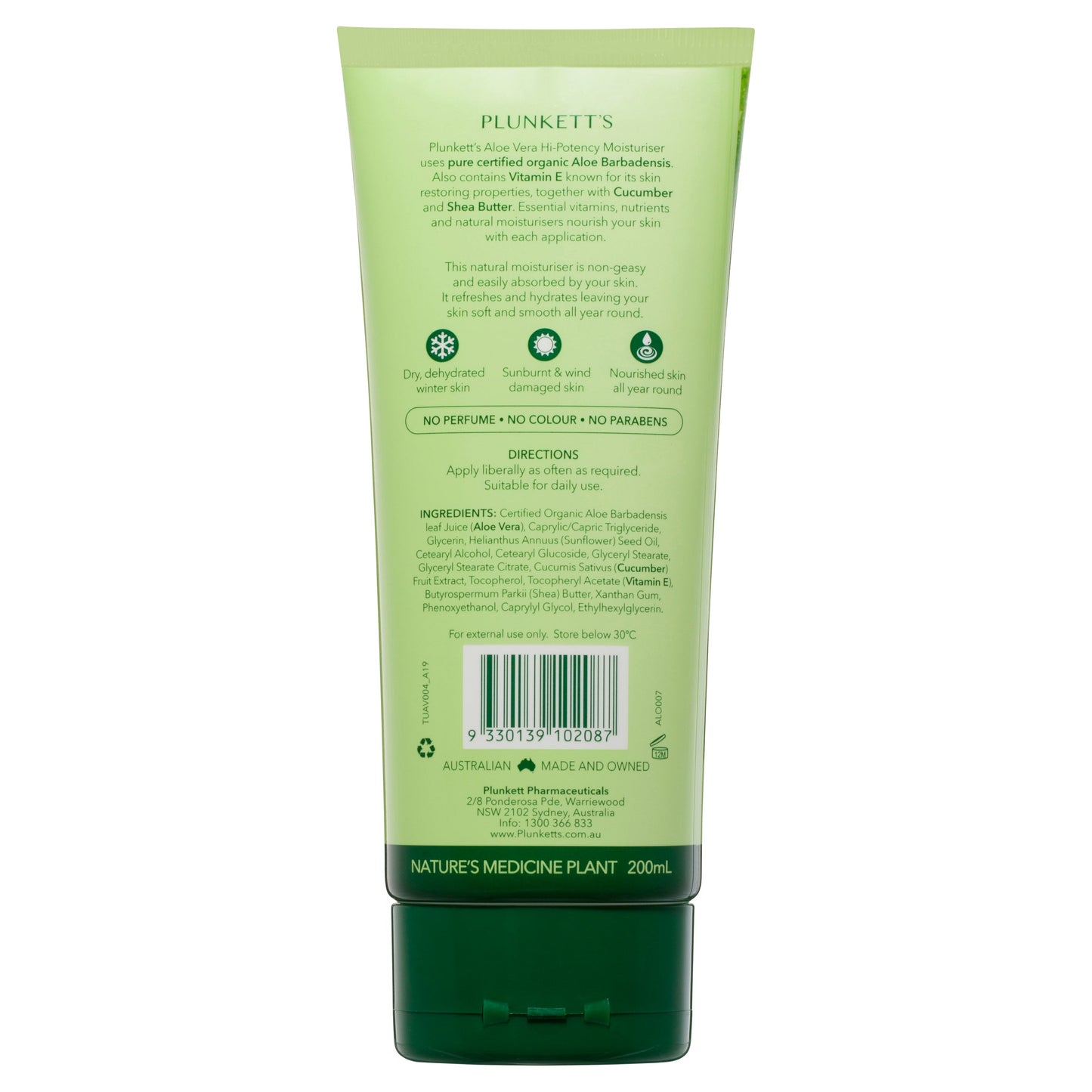 Plunkett Pure Aloe Vera 90% Moisturiser 200ml