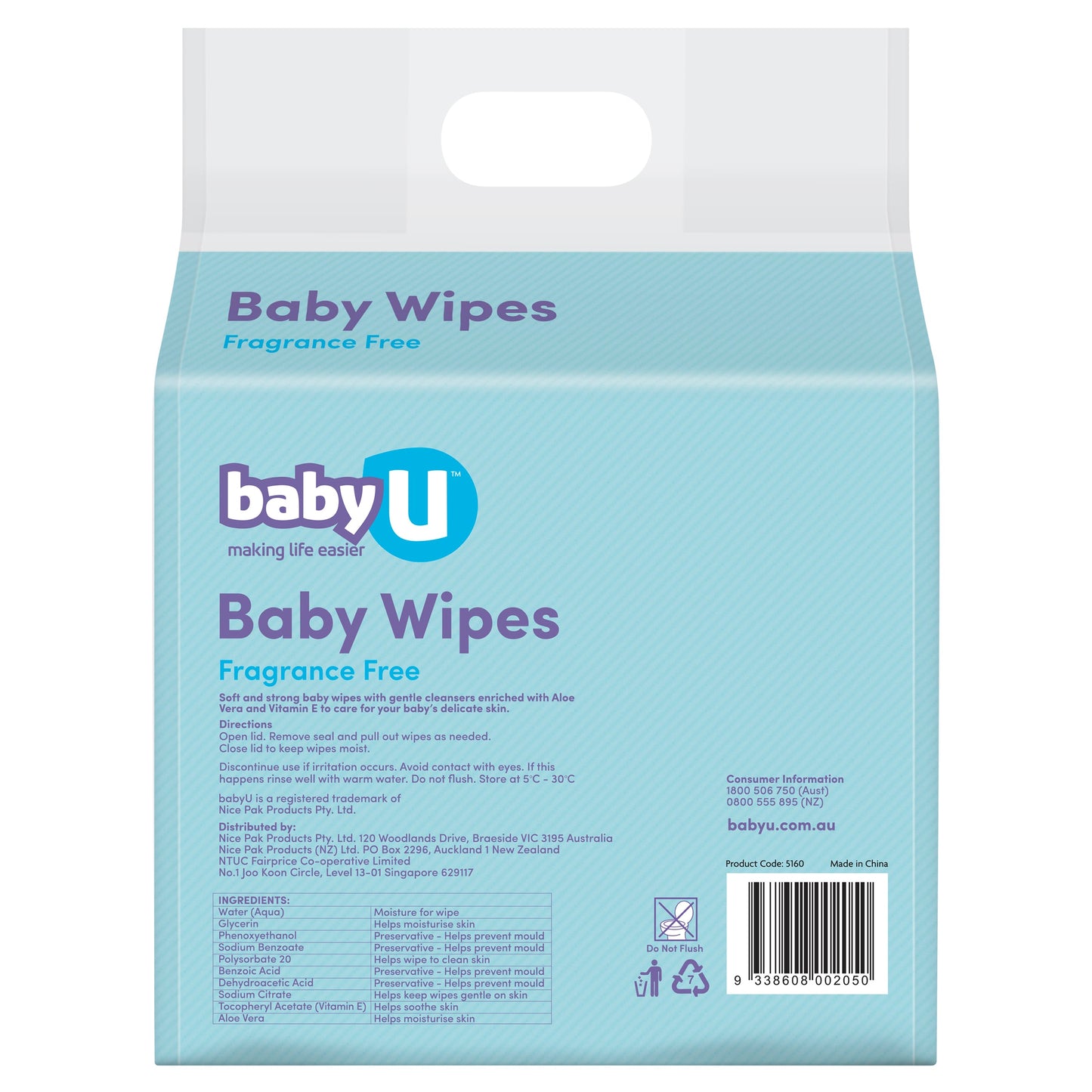 Baby U Baby Wipes Fragrance Free 240 Pack