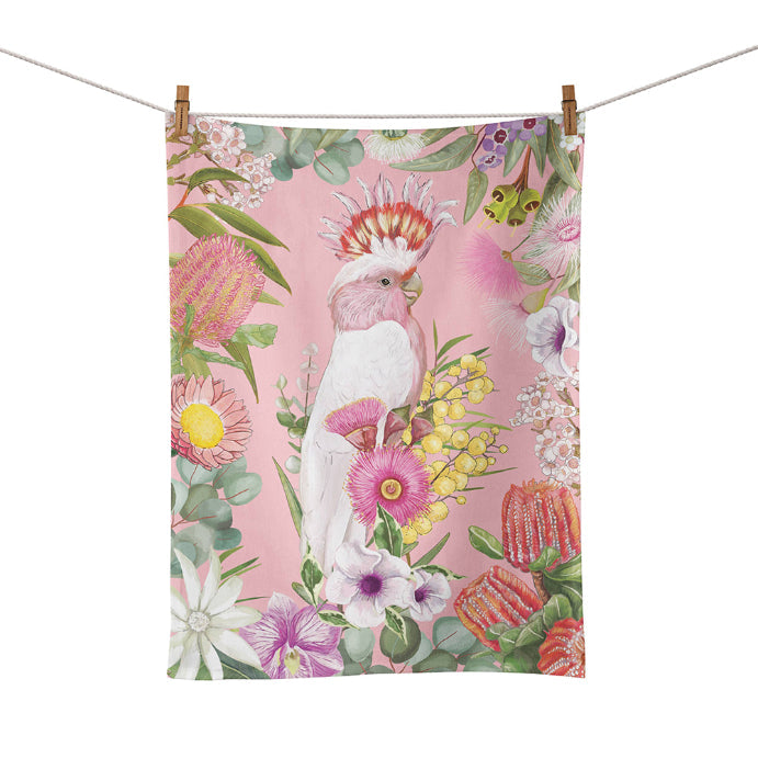 LA LA LAND Tea Towel Australian Wildflowers Cockatoo 44 X 64cm