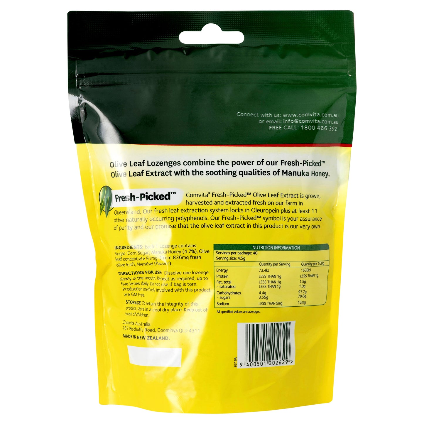 COMVITA Olive Leaf Extract Lozenges With Manuka Honey 40