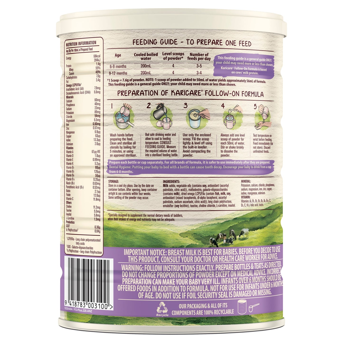 Karicare Plus 2 Follow On Formula (6 Months+) 900g