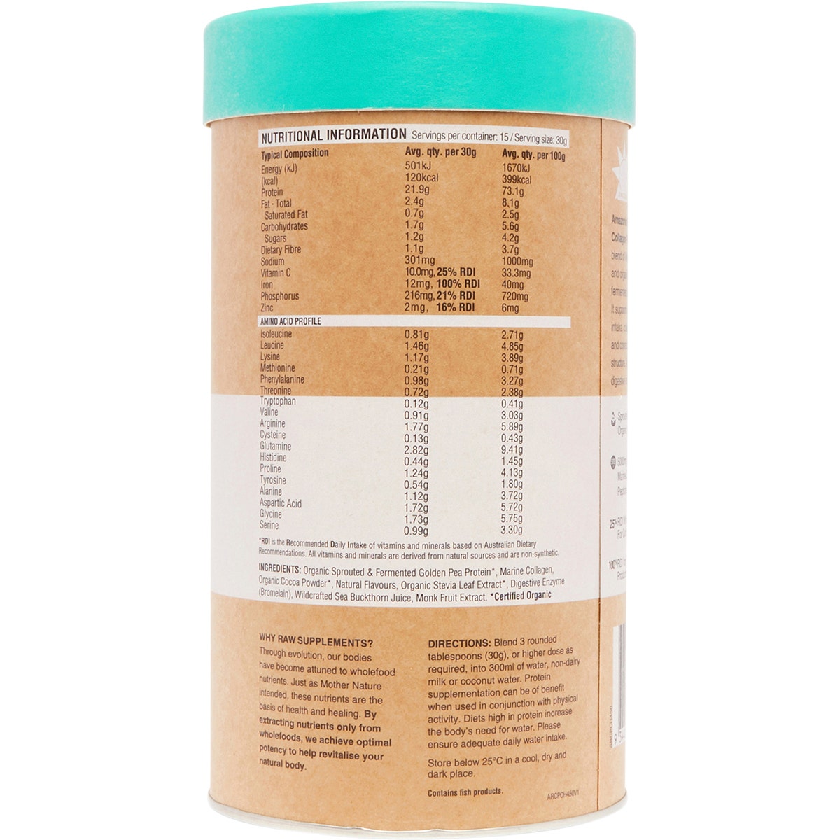 Amazonia Raw Protein Collagen Plus Choc Hazelnut 450g