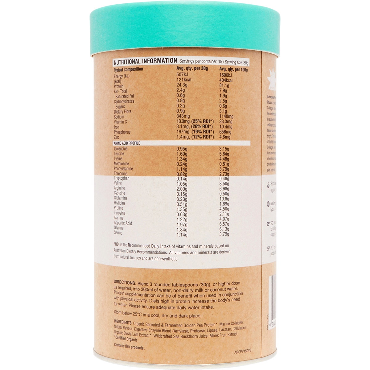 Amazonia Raw Protein Collagen Plus Vanilla Maple 450g