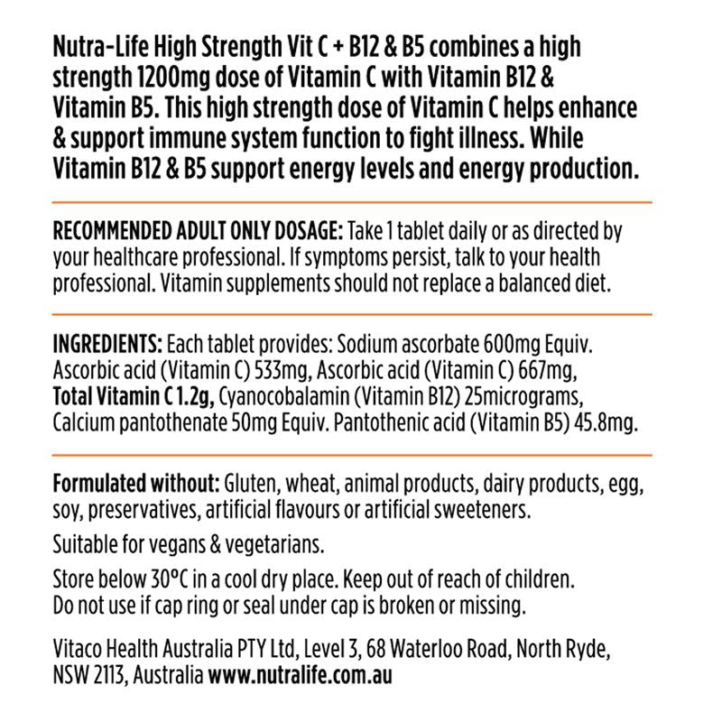 Nutra-Life High Strength Vit C + B12 & B5 60