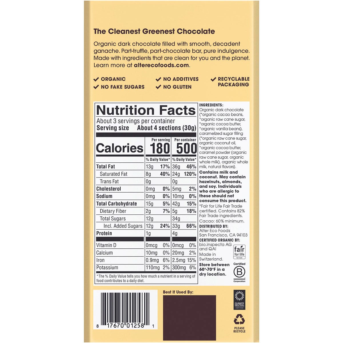 Alter Eco Chocolate Organic Creme Brulee Dark Truffle Thins 12x84g