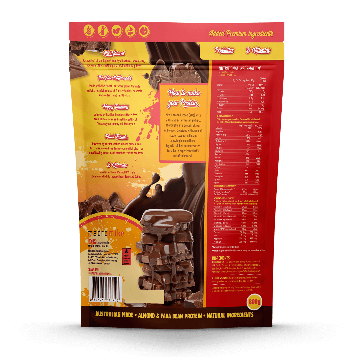 MACRO MIKE Premium Almond Protein Deluxe Chocolate 800g