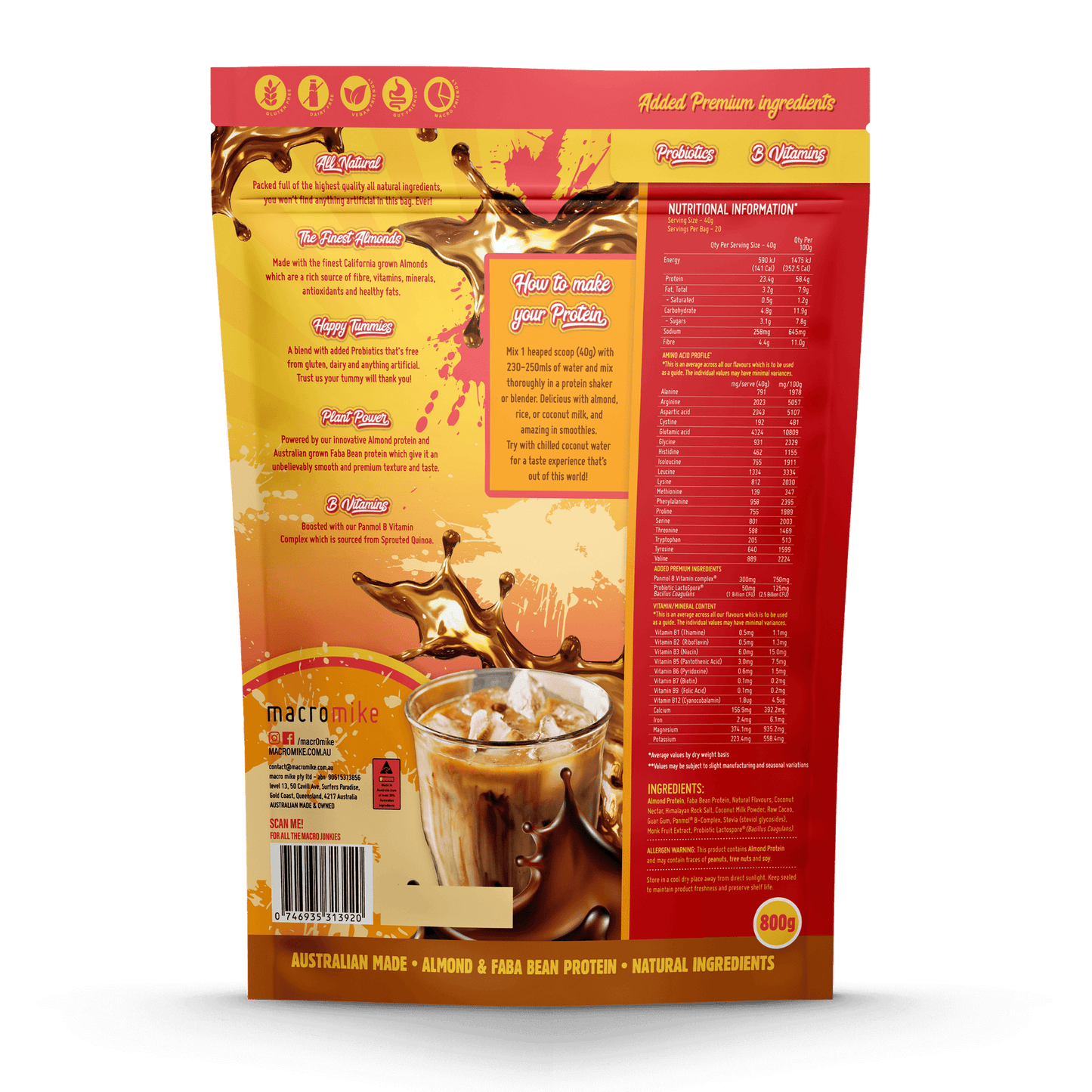 MACRO MIKE Premium Almond Protein Iced Mocha Latte 400g