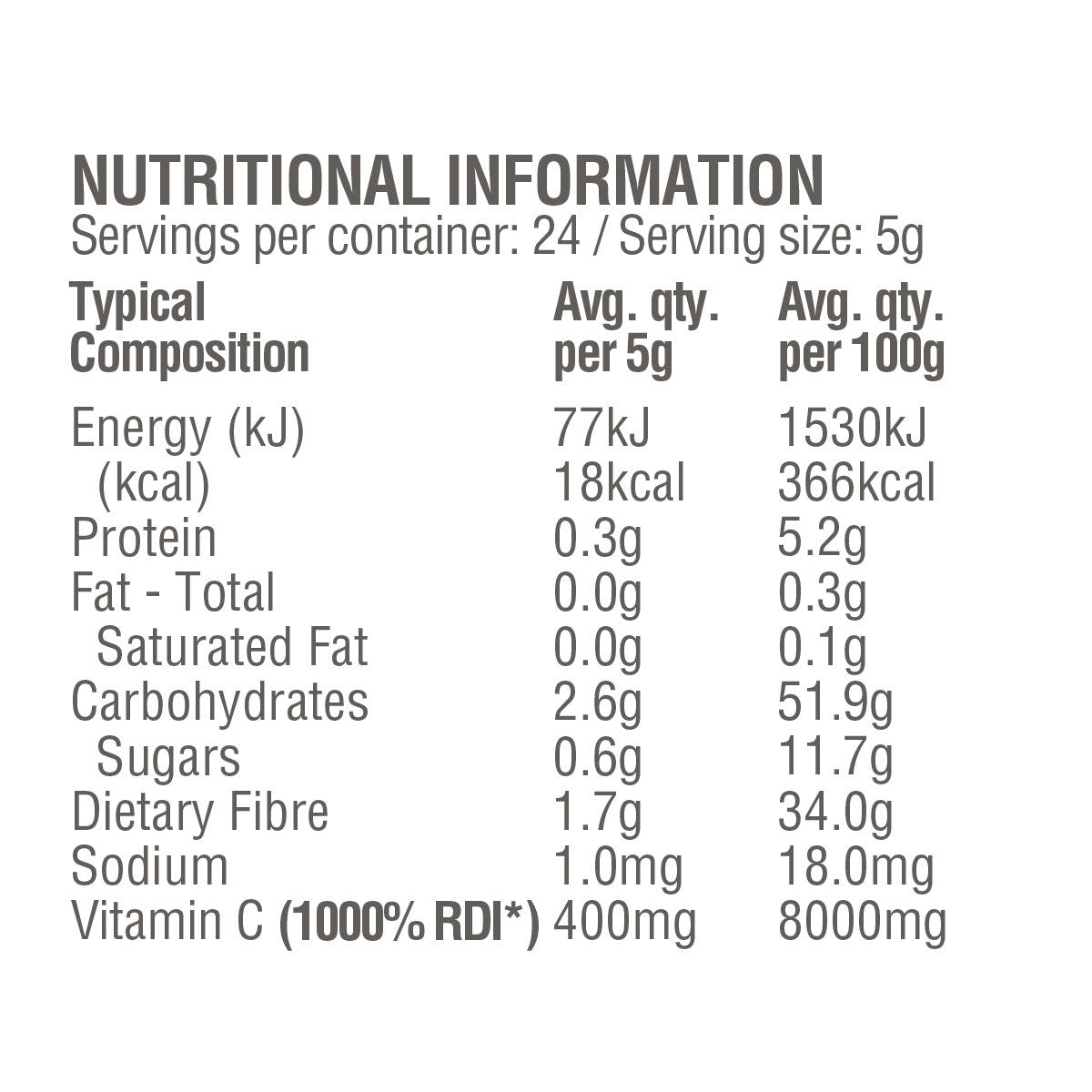Amazonia Raw Wholefood Extracts Vitamin C+ Passionfruit Flavour 120g