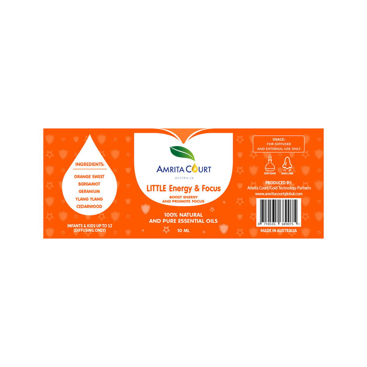 Amrita Court Little 100% Natural & Pure Essential Oil Blend Energy & Focus 10ml