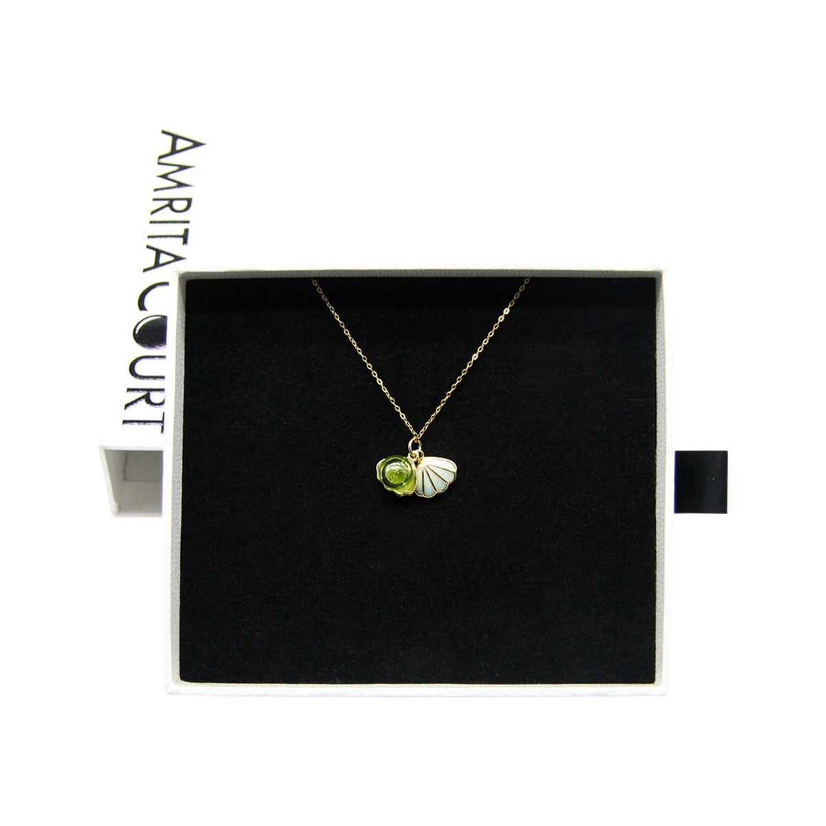 Amrita Court Aroma Necklace Gold Plated Green Shell Electric Lime (Light Green) + Purify Essential Oil 10ml Pk