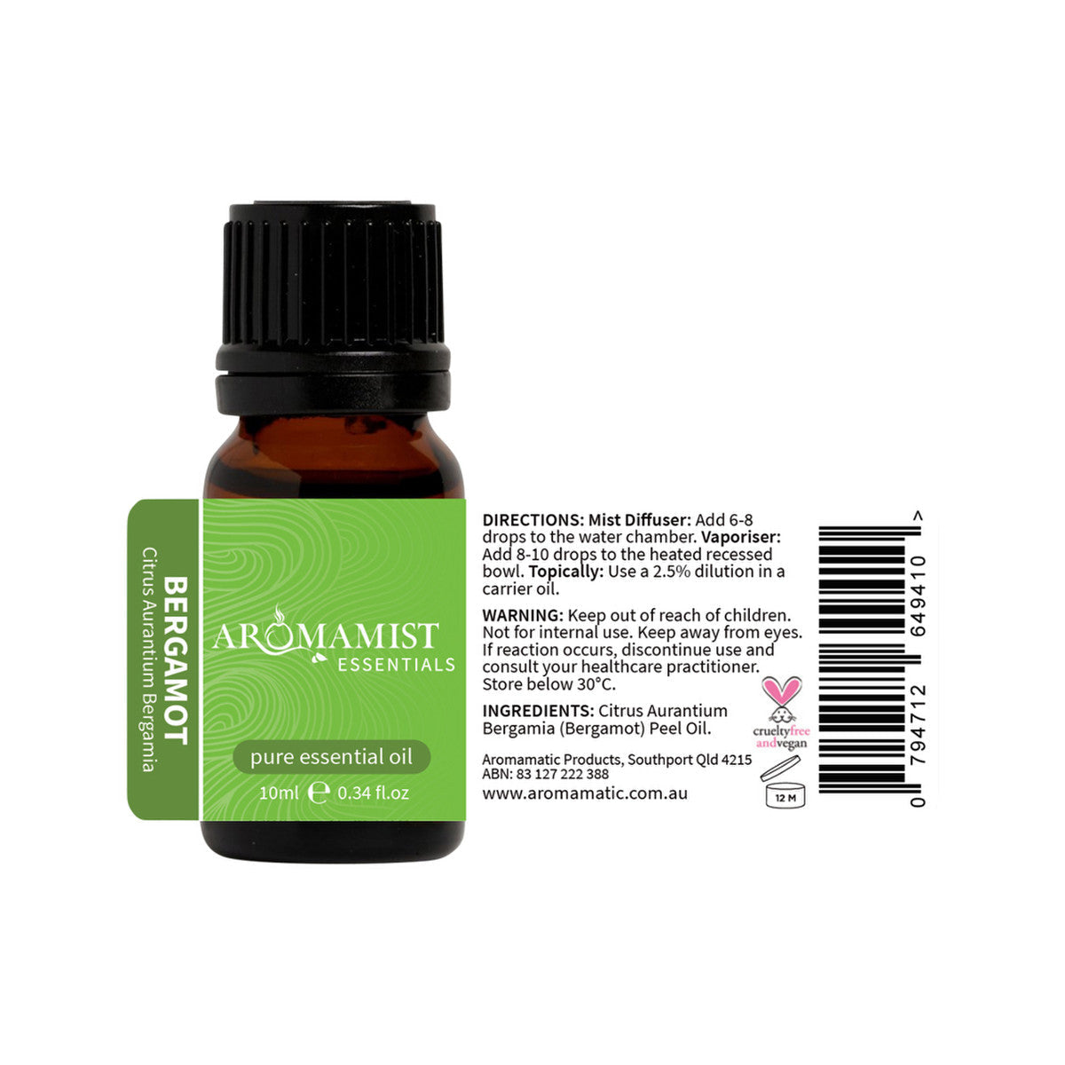 Aromamist Essentials Pure Essential Oil Bergamot 10ml