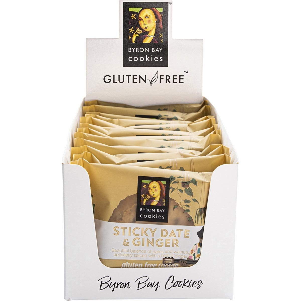 Byron Bay Cookies Gluten Free Cookies Sticky Date & Ginger 60g 12 Pack