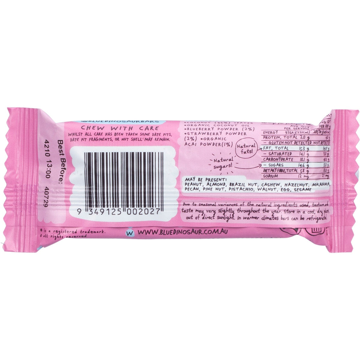 Blue Dinosaur Bar Berry Coconut 45g(Pack of 12)
