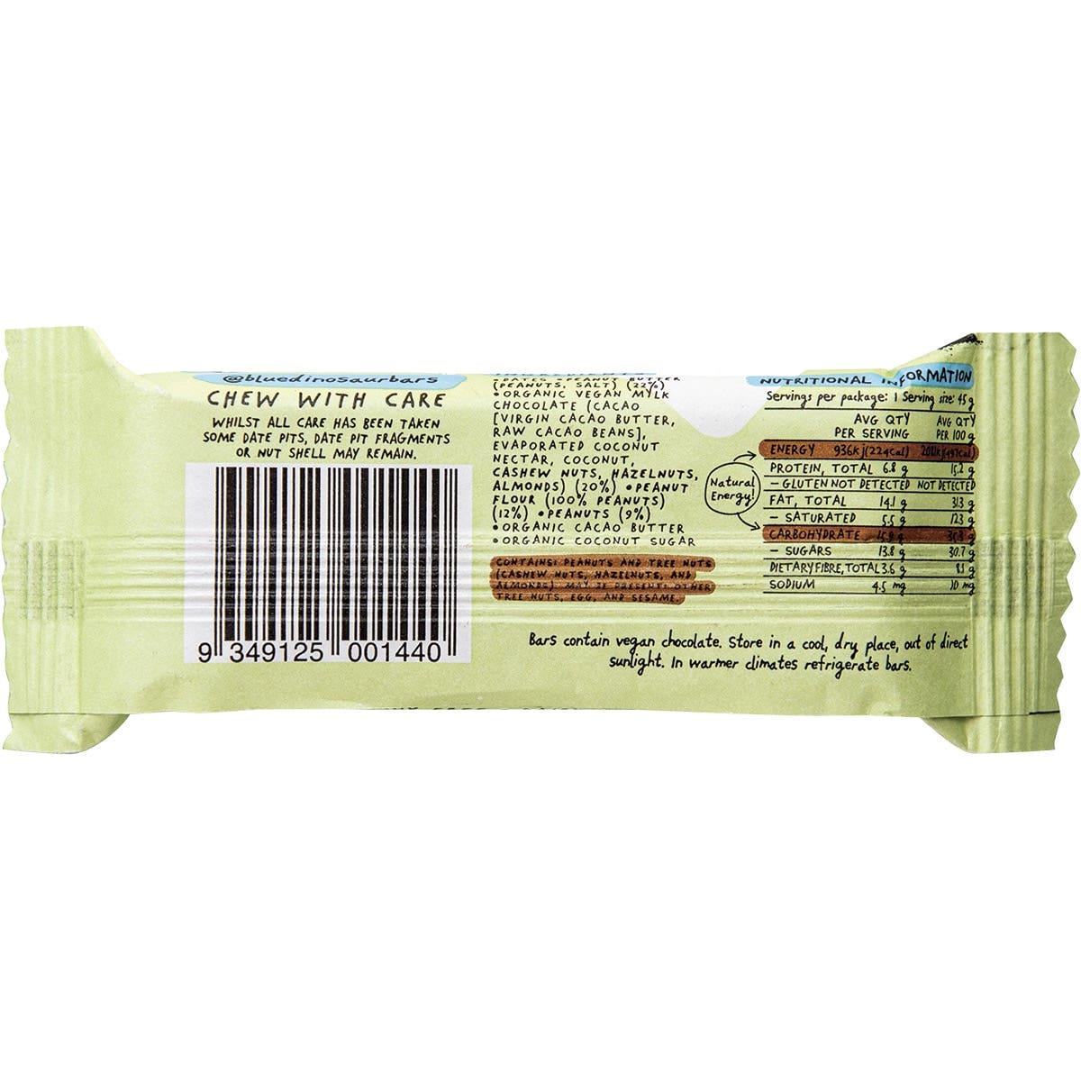 Blue Dinosaur Vegan Peanut Butter Bar and Mylk Chocolate 45g(Pack of 12)