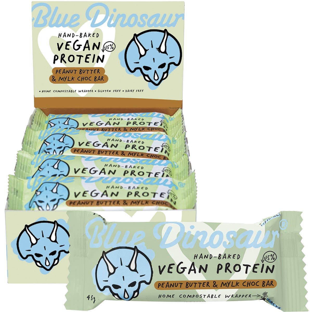 Blue Dinosaur Vegan Peanut Butter Bar and Mylk Chocolate 45g(Pack of 12)