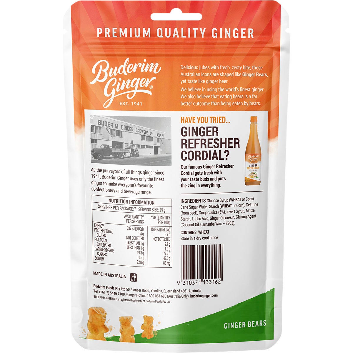 Buderim Ginger Ginger Bears Travel Friendly 175g
