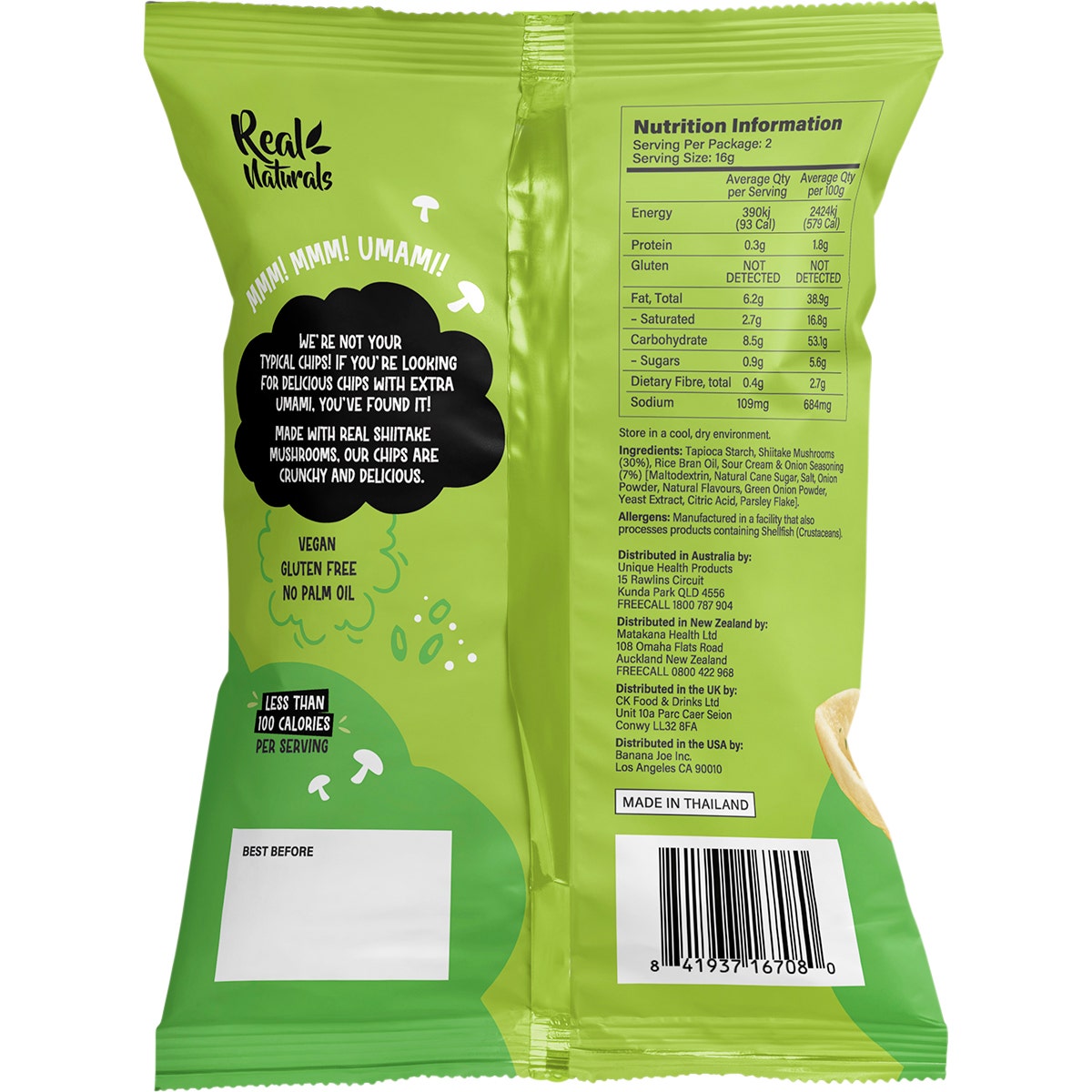 REAL NATURALS Shiitake Mushroom Chips Sour Cream & Onion 12x32g
