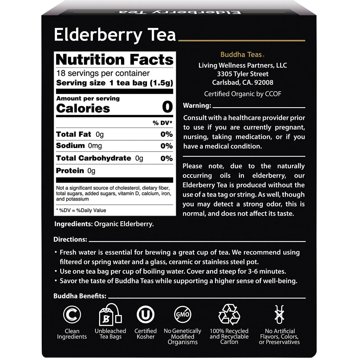 BUDDHA TEAS Organic Herbal Tea Bags Elderberry Tea 18