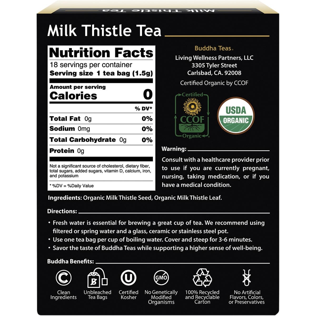 Buddha Teas Organic Herbal Tea Bags Milk Thistle Tea 18