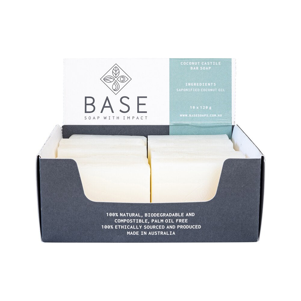 Base (Soap With Impact) Soap Bar Coconut Castile (Raw Bar) 120g x 10 Pack