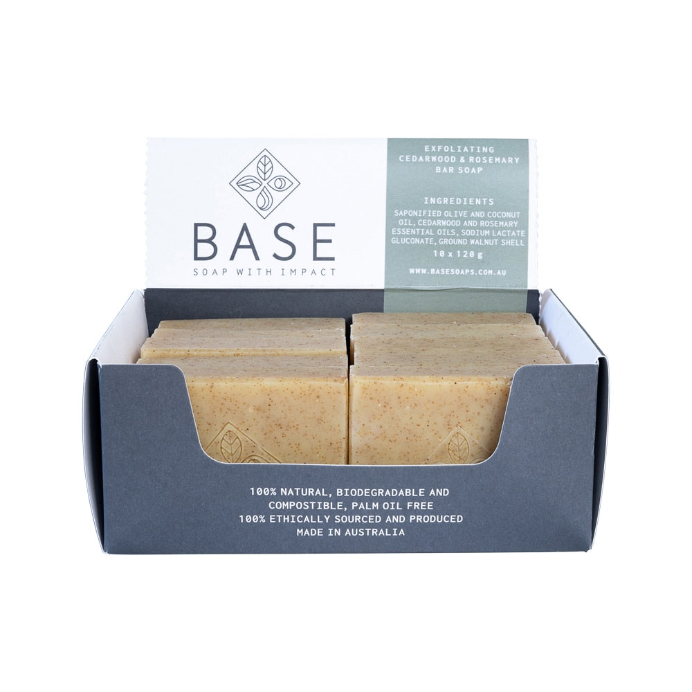 Base (Soap With Impact) Soap Bar Exfoliating Cedarwood Rosemary (Raw Bar) 120g x 10 Pack