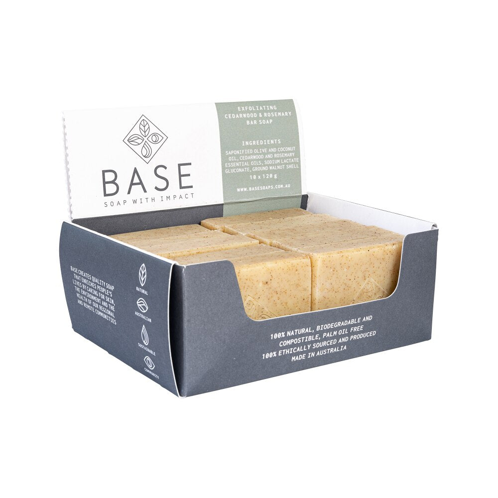 Base (Soap With Impact) Soap Bar Exfoliating Cedarwood Rosemary (Raw Bar) 120g x 10 Pack