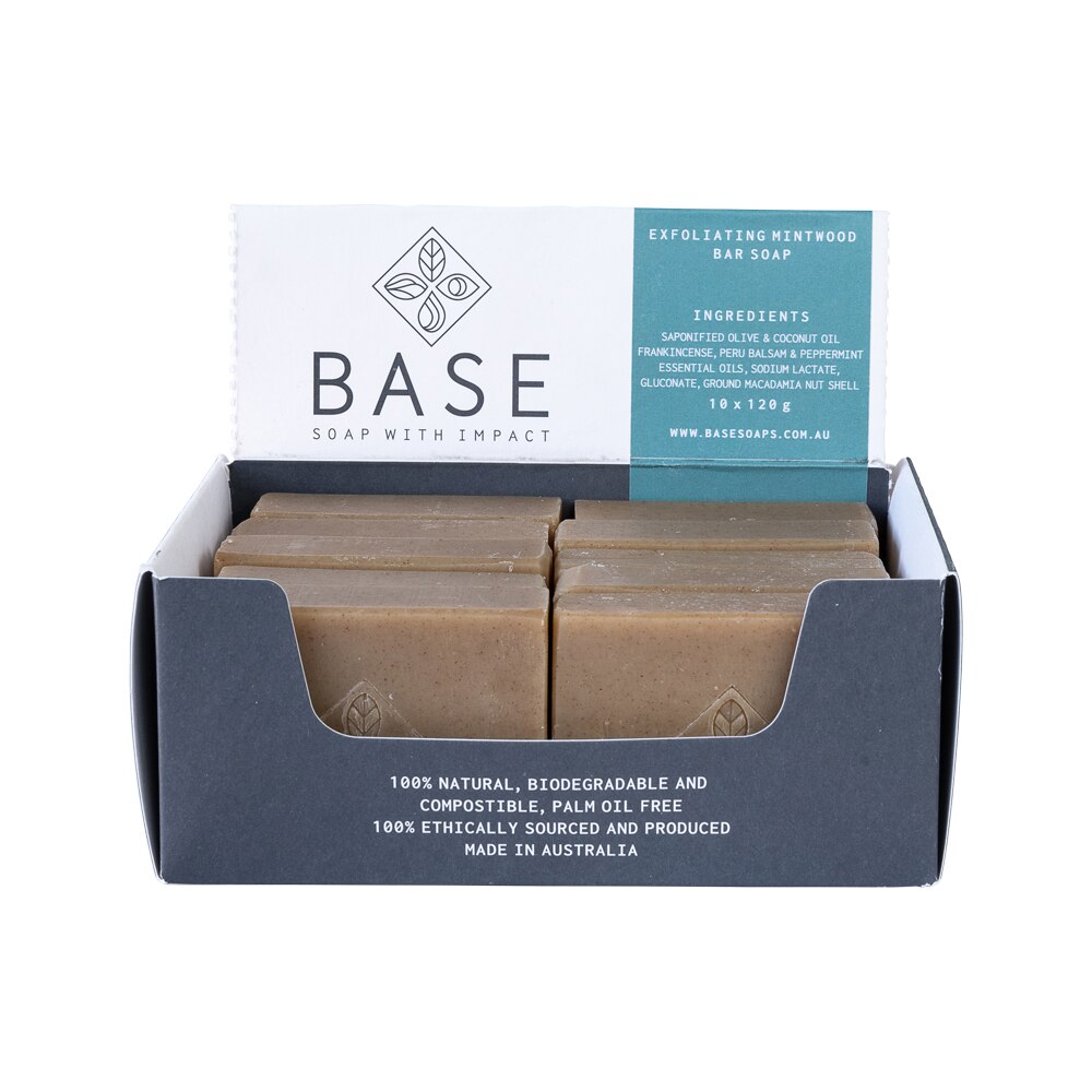 Base (Soap With Impact) Soap Bar Exfoliating Mintwood (Raw Bar) 120g x 10 Pack
