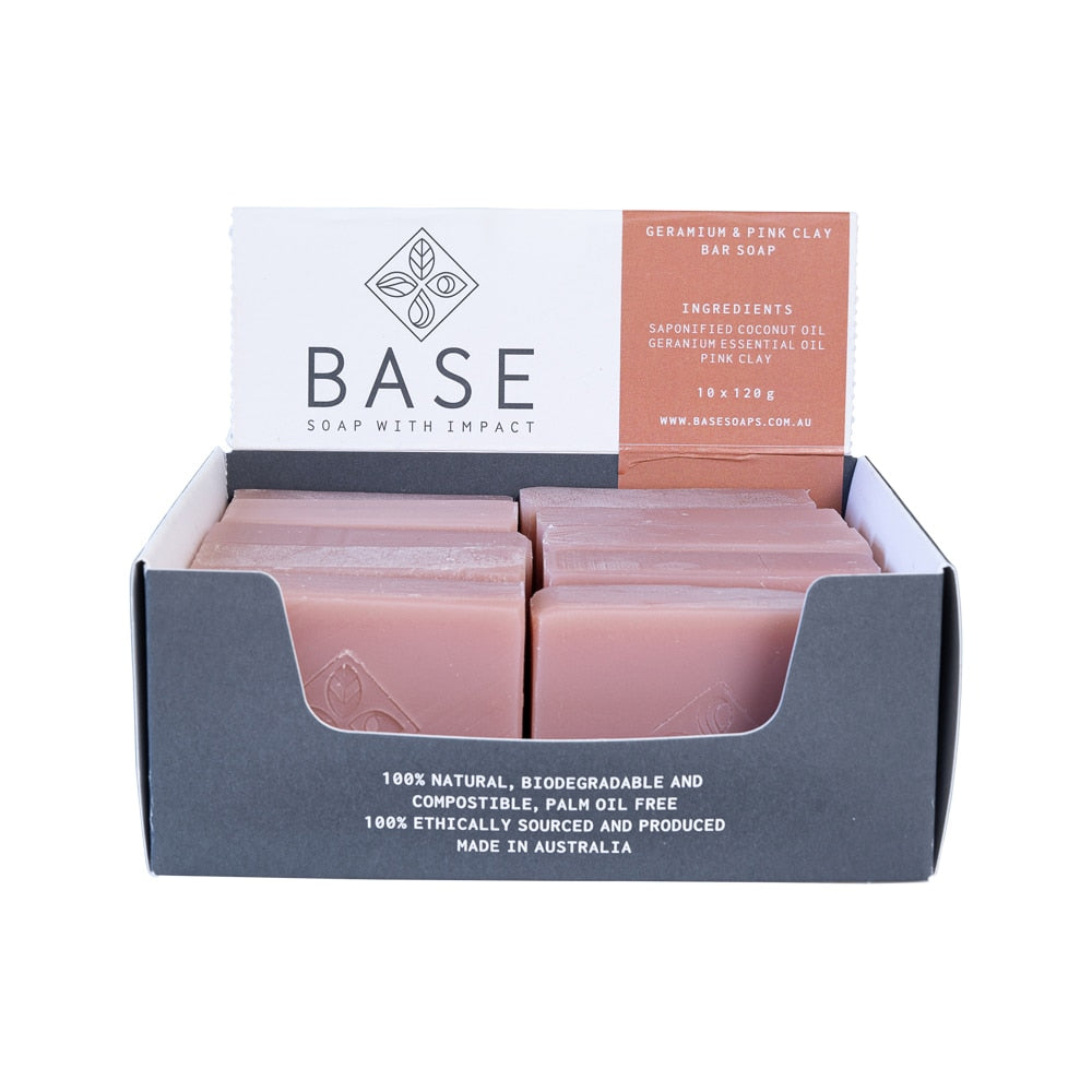 Base (Soap With Impact) Soap Bar Geranium & Pink Clay (Raw Bar) 120g x 10 Pack