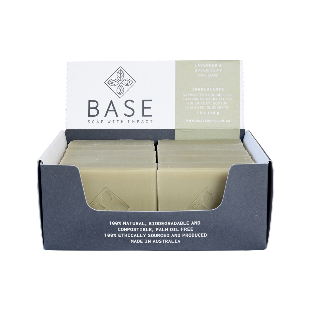 Base (Soap With Impact) Soap Bar Lavender & Green Clay (Raw Bar) 120g x 10 Pack