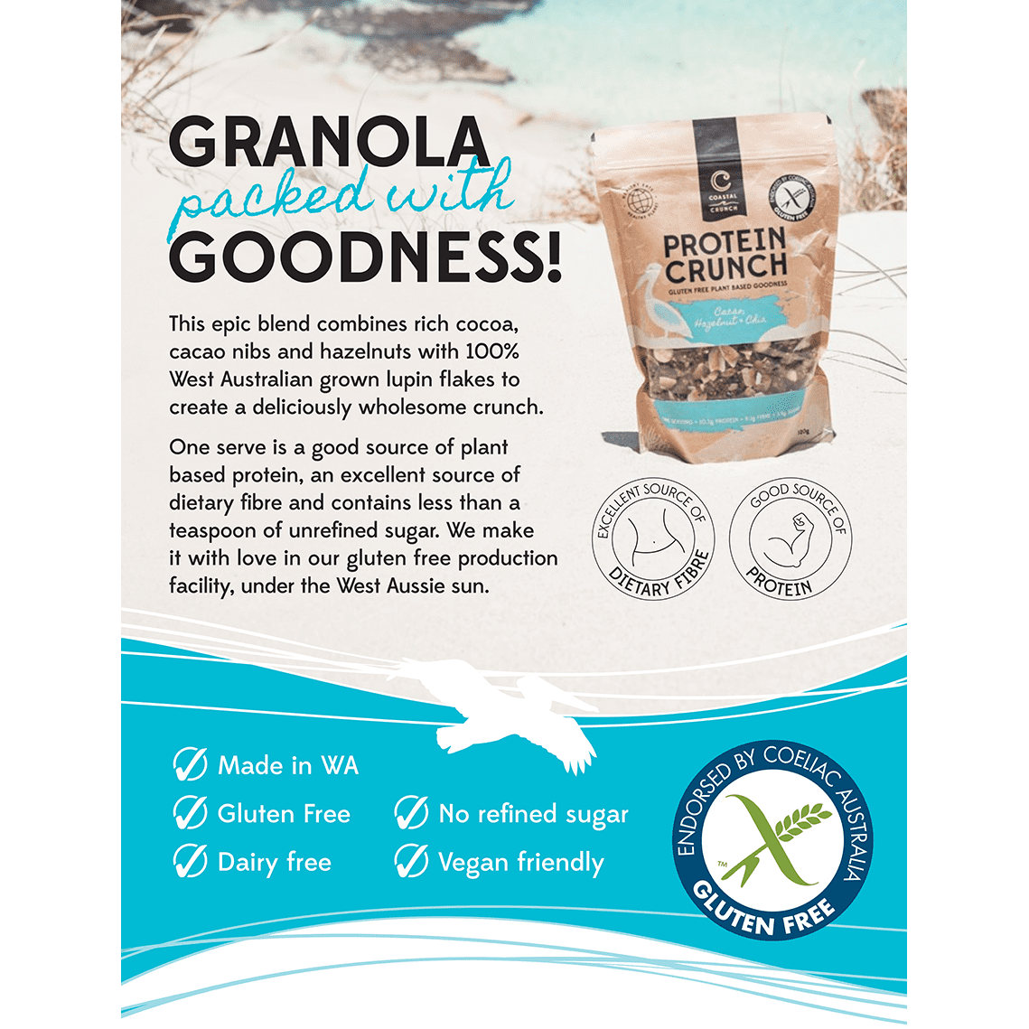 COASTAL CRUNCH Protein Crunch Granola Cacao, Hazelnut & Chia 320g