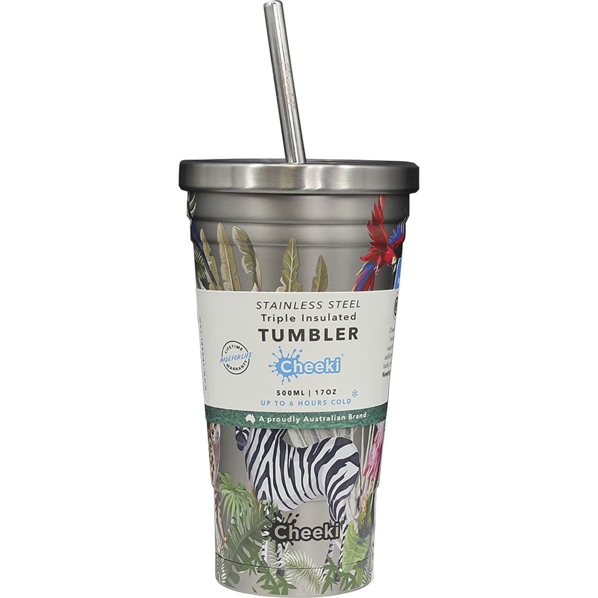 Cheeki Insulated Tumbler 3d Jungle - With S/steel Straw 500ml